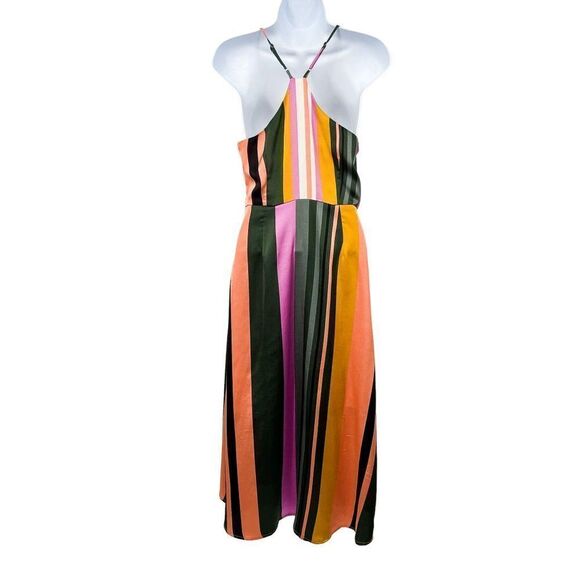 Lost + Wander Anthro Evereve Pandora Striped Rainbow Sleeveless Midi Dress - Picture 3 of 9